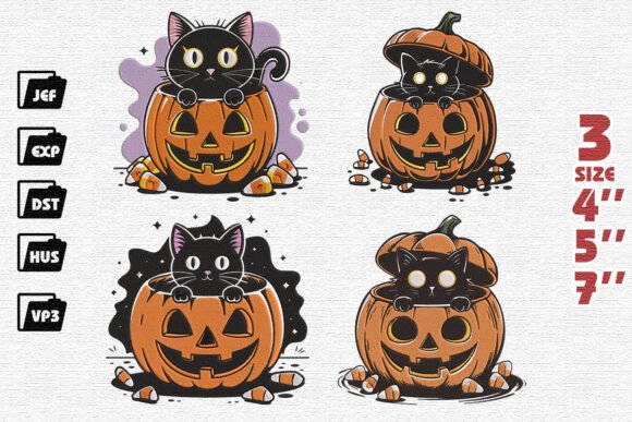 Review: Set of 4 Black Cat Halloween Embroidery for Craft Fairs