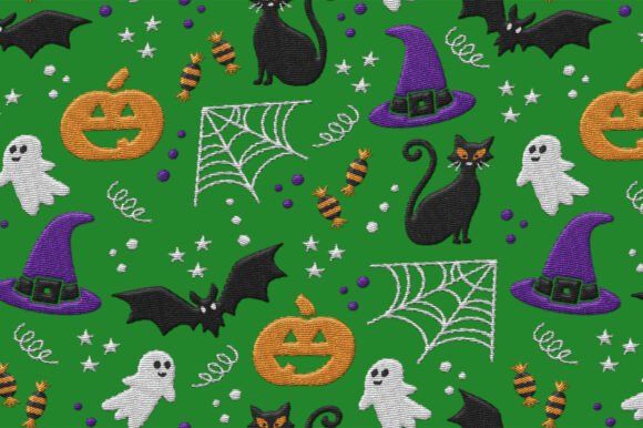 Reviewing Halloween Party Embroidery Green Pattern
