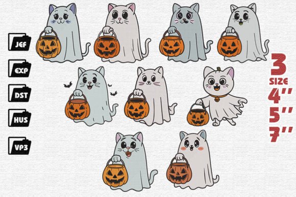 Reviewing the Set of 9 Cute Cat Ghost Embroidery